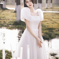 White tulle short A line prom dress homecoming dress - Thumbnail 4