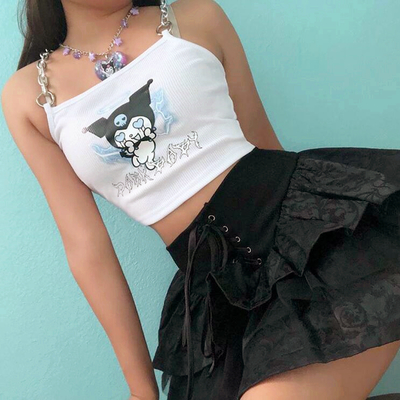 Cartoon kuromi anime print chain sling camisole top