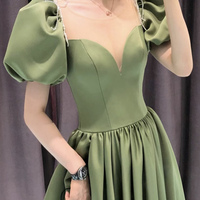 Green satin long prom dress A line evening dress - Thumbnail 4