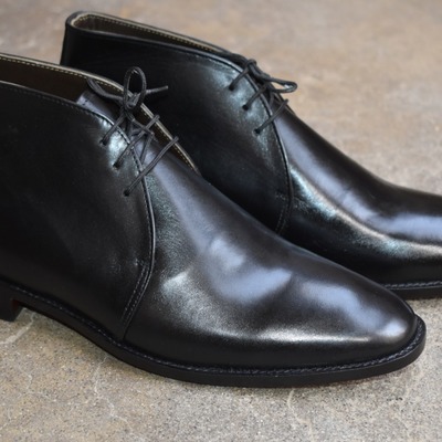 Handmade men black leather finished chukka designer lace up dress boot