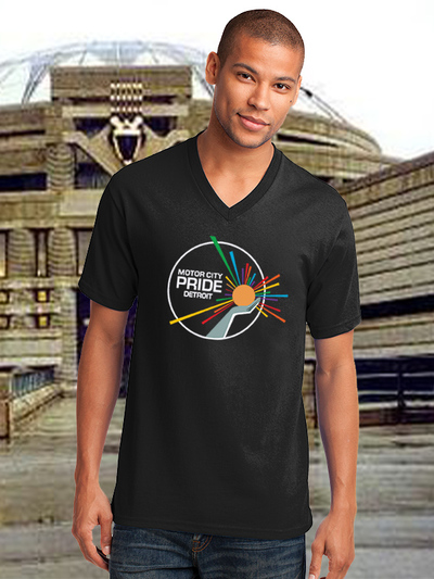 Detroit official logo, black unisex v-neck t-shirt