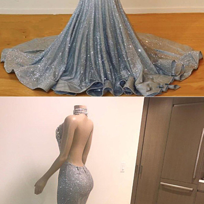 Sparkly o neck beaded long mermaid backless prom dress sexy evening dress,1419