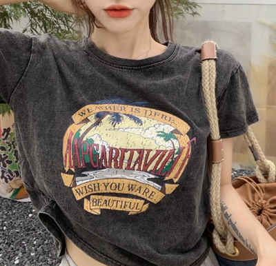 Free Shipping Vintage Palm Printed Tee