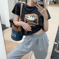 Free Shipping Vintage Palm Printed Tee - Thumbnail 3