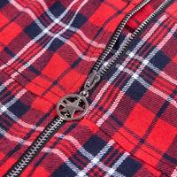 Red Checkboard Plaid Star Zip up Strap A-line Skirt - Thumbnail 4
