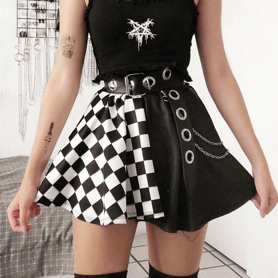 Goth checkboard color block a-line skirt