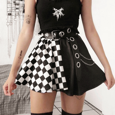 Goth Checkboard Color Block A-line Skirt