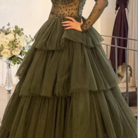 Dark Olive Green Prom Dresses with Beading - Thumbnail 2