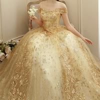 Gold tulle lace long ball gown dress formal dress - Thumbnail 5