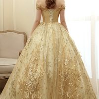 Gold tulle lace long ball gown dress formal dress - Thumbnail 6