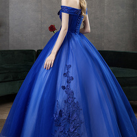 Blue tulle lace long ball gown dress blue evening dress - Thumbnail 3