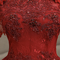 Burgundy tulle lace long prom dress A line evening gown - Thumbnail 2