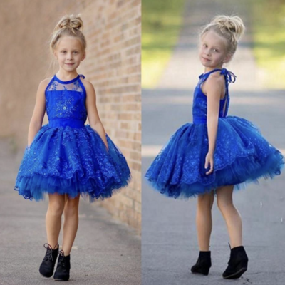 Royal blue flower girl dresses short length - Thumbnail 2