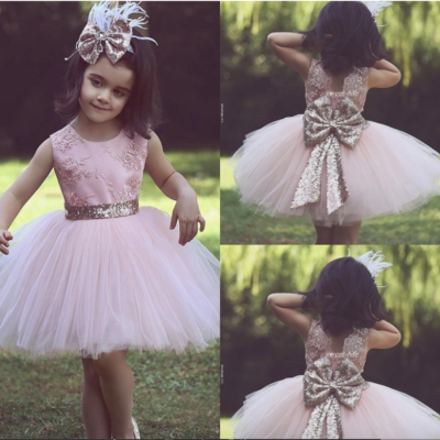 Pink blue flower girl dresses short length  - Thumbnail 2