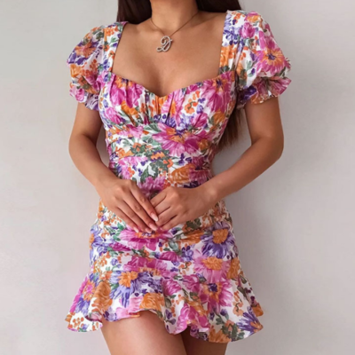 Women's Printed Short Sleeve Mini Dress