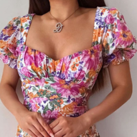 Women's Printed Short Sleeve Mini Dress - Thumbnail 1