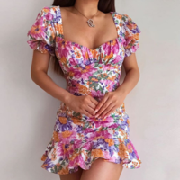 Women's Printed Short Sleeve Mini Dress - Thumbnail 3