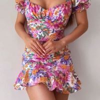 Women's Printed Short Sleeve Mini Dress - Thumbnail 2