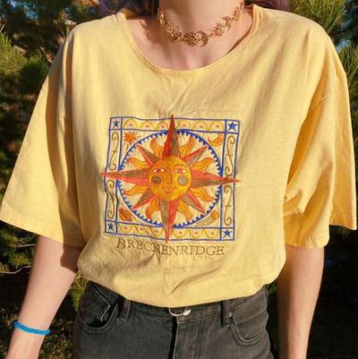 Vintage The Sun Embroidery Yellow Tee
