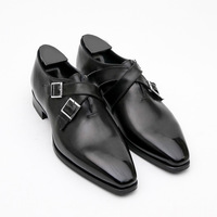 Men's Handmade Brown Monk Straps Leather Lace Up Dress Shoes,Oxford Shoes - Thumbnail 1