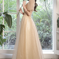 Champagne tulle long prom dress A line evening dress - Thumbnail 5