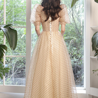 Champagne tulle long prom dress A line evening dress - Thumbnail 6
