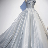 Gray tulle lace long ball gown dress formal dress - Thumbnail 2