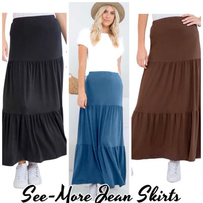 Willow tiered maxi skirts- black, brown, denim blue