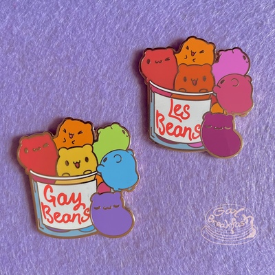 LesBeans and GayBeans pins 