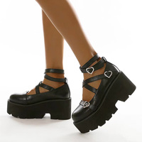Crisscross Strap Heart Buckles Platform Shoes - Thumbnail 3