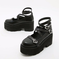 Crisscross Strap Heart Buckles Platform Shoes - Thumbnail 1