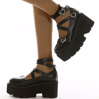 Crisscross Strap Heart Buckles Platform Shoes - Thumbnail 5