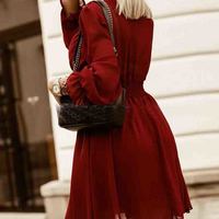 Sexy Long Sleeve Red Chiffon Dress - Thumbnail 2