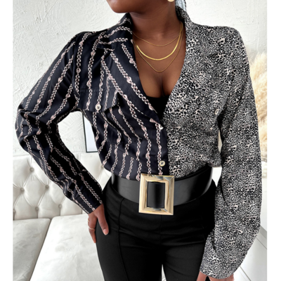 Women Print Long Sleeve Splicing Tops