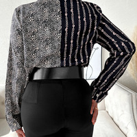 Women Print Long Sleeve Splicing Tops - Thumbnail 2