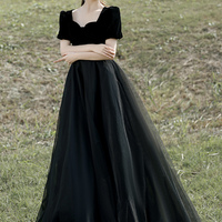 Black tulle long prom dress black evening dress - Thumbnail 2