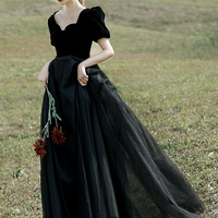 Black tulle long prom dress black evening dress - Thumbnail 3