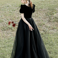 Black tulle long prom dress black evening dress - Thumbnail 5