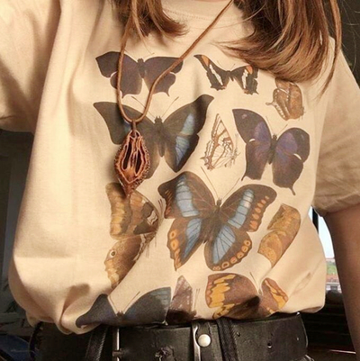Free Shipping Vintage Butterflies Print Tee