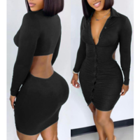 Women's Stretch Sexy Long Sleeve Dress - Thumbnail 1