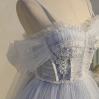 Cute tulle lace short prom dress blue evening dress - Thumbnail 1