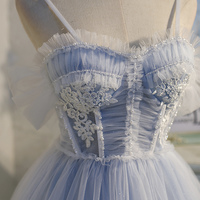 Cute tulle lace short prom dress blue evening dress - Thumbnail 2