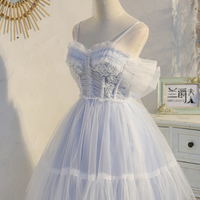 Cute tulle lace short prom dress blue evening dress - Thumbnail 4