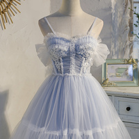 Cute tulle lace short prom dress blue evening dress - Thumbnail 6
