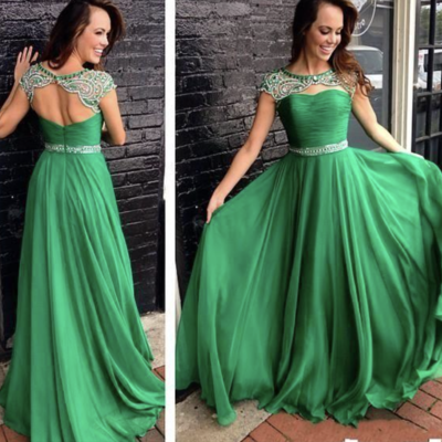 Green prom dresses with rhinestones - Thumbnail 2