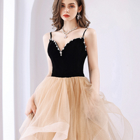 Champagne tulle long prom dress A line evening dress - Thumbnail 2