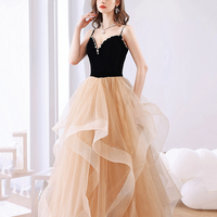 Champagne tulle long prom dress A line evening dress - Thumbnail 4