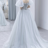 Cute tulle long prom dress A line evening gown - Thumbnail 3