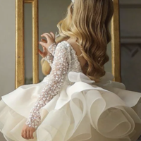 White Flower Girl Dresses Short Length Sparkly - Thumbnail 1