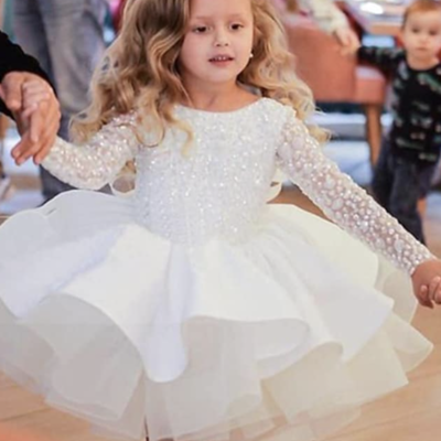 White flower girl dresses short length sparkly - Thumbnail 1
